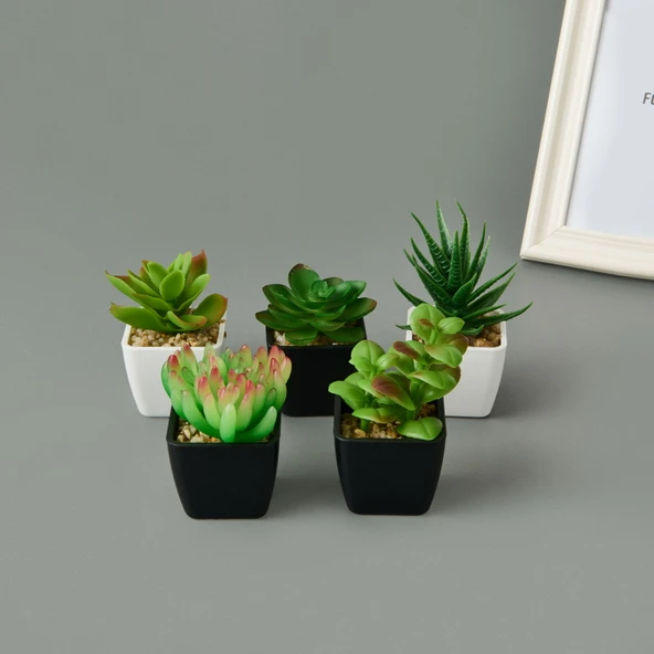 Mini Saksıda Yapay Çiçek - Asorti - 11x5 cm - Resim 2