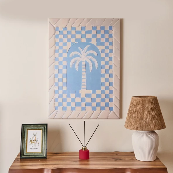 Deco Palm Breeze Kanvas Tablo - Mavi / Beyaz - 50x70 cm ürün görseli 1
