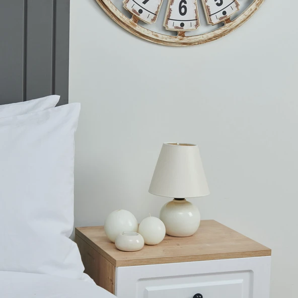 Luce 12'lik Top Abajur Küçük Seramik - Beyaz / Krem - Resim 2