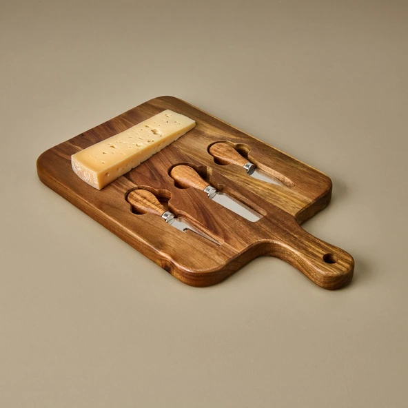 Akasya Bıçaklı Kare Peynir Sunum Tahtası - Kahverengi - 37x22 cm