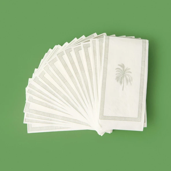 Kitchen 20'li Palmiye Desen Peçete - Gri / Beyaz - 16x8 cm - Resim 2