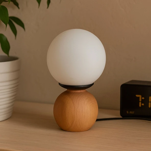 Lighting Opal Cam Top Abajur - Natürel / Beyaz - 26x15x15 cm ürün görseli 1