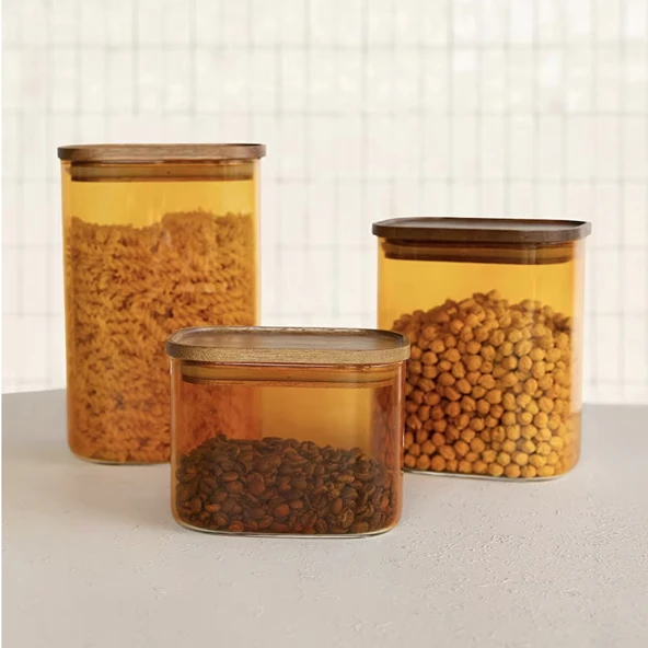 Mia Akasya Dikdörtgen Cam Kavanoz - Amber - 500 ml - Resim 3