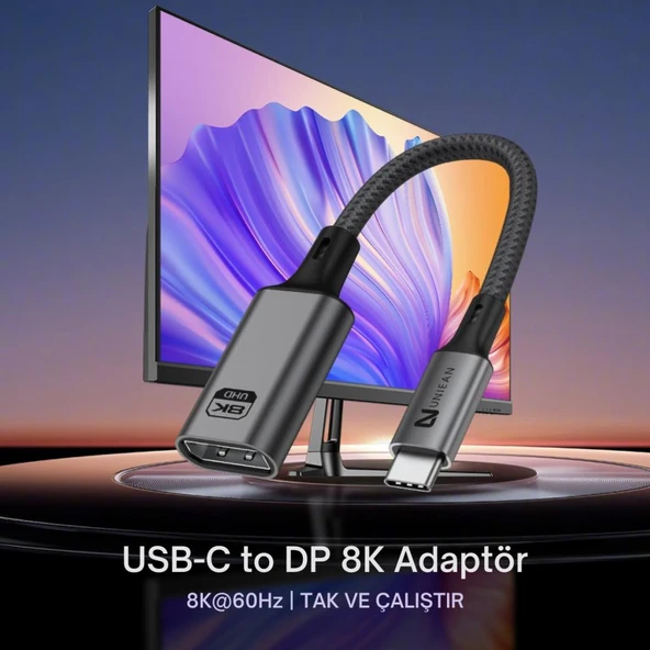 Coofbe Type C To Displayport Adaptör Dönüştürücü Çevirici  8K UHD 60Hz Type C To Dp Dönüştürücü - 4