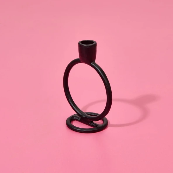 Circle Şamdan - Siyah - 11,5x7,5x15 cm - Resim 3