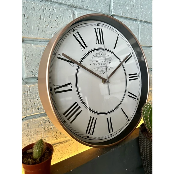 Elegant Duvar Saati - Bronz / Beyaz - 30 cm - Resim 2