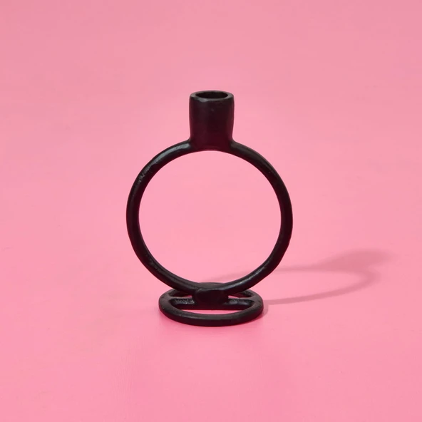 Circle Şamdan - Siyah - 11,5x7,5x15 cm - Resim 2