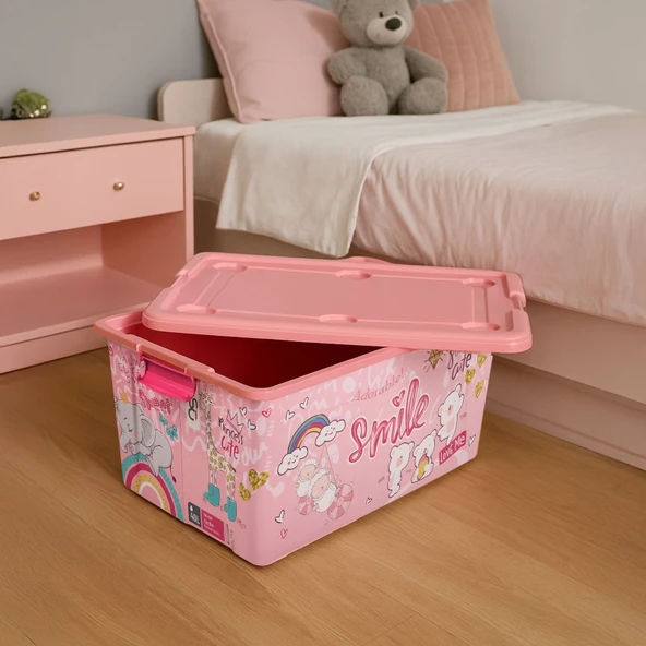 Plastik Tekerlekli Oyuncak Saklama Kutusu - Pembe - 40 lt