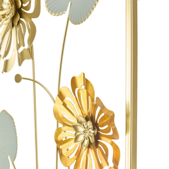 Deco Gerbera Metal Tablo - Altın / Gri - 40x60 cm - Resim 3