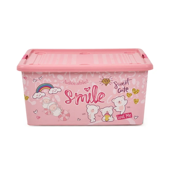 Plastik Tekerlekli Oyuncak Saklama Kutusu - Pembe - 40 lt - 2