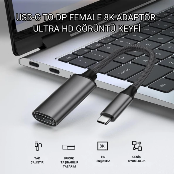 Coofbe Type C To Displayport Adaptör Dönüştürücü Çevirici  8K UHD 60Hz Type C To Dp Dönüştürücü - 9