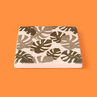 Kitchen Yapraklı Taş Bardak Altlığı - Renkli - 10x10 cm - 3