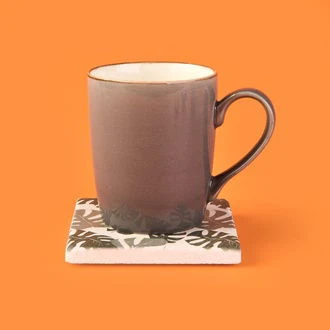 Kitchen Yapraklı Taş Bardak Altlığı - Renkli - 10x10 cm - 2