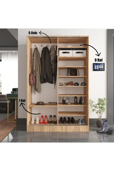 TUMBLERA AURA BIANCO PİNE Portmanto Vestiyer Ayakkabılık Aynalı 2 Sürgü Kapaklı - 4