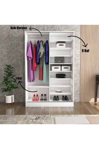 TUMBLERA Berceste Antrasit Beyaz 2 Sürgü Kapaklı 10 Bölmeli Dolap Gardırop - 4