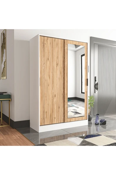 TUMBLERA AURA WHİTE PİNE Portmanto Vestiyer Ayakkabılık Aynalı 2 Sürgü Kapaklı - 7