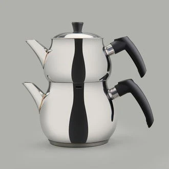 Orta Boy Çelik Çaydanlık - Gri - 2,25 lt + 1,3 lt ürün görseli