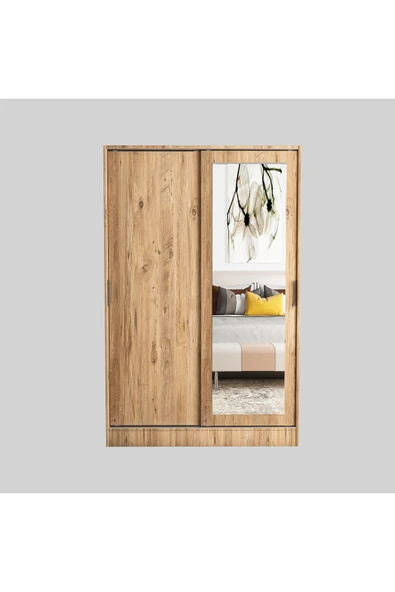 TUMBLERA Berceste Atlantik Çam 2 Sürgü Kapaklı Aynalı 8 Bölmeli Dolap Gardırop - 6