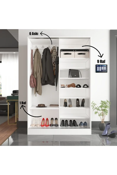 TUMBLERA Aura Grey White Vestiyer Portmanto Ayakkabılık Aynalı 2 Sürgü Kapaklı - 10