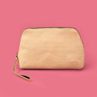 Hasır Görünümlü PVC Kozmetik Çantası - Bej - 16x23 cm ürün görseli 1