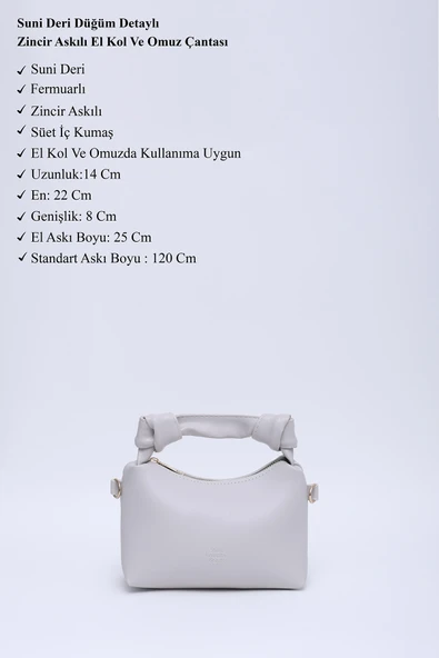 Shaka Gri Shk24 Orjinal Soft Deri Düğüm Detaylı Zincir Askılı El ve Omuz Çantası - Resim 3