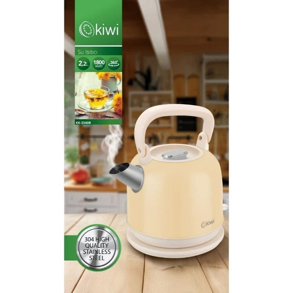KK-3340W Paslanmaz Çelik Retro Su Isıtıcı Kettle Krem 2,2Lt - 3