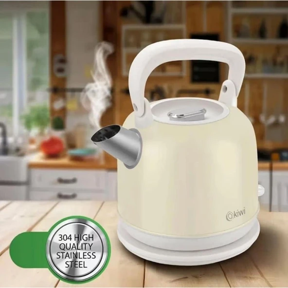 KK-3340W Paslanmaz Çelik Retro Su Isıtıcı Kettle Krem 2,2Lt - 2
