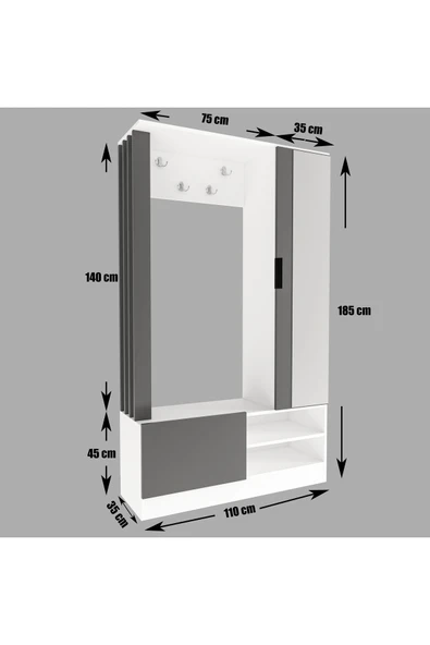 TUMBLERA Virgo White Portmanto Vestiyer 8 Bölmeli Ayakkabılık - 7