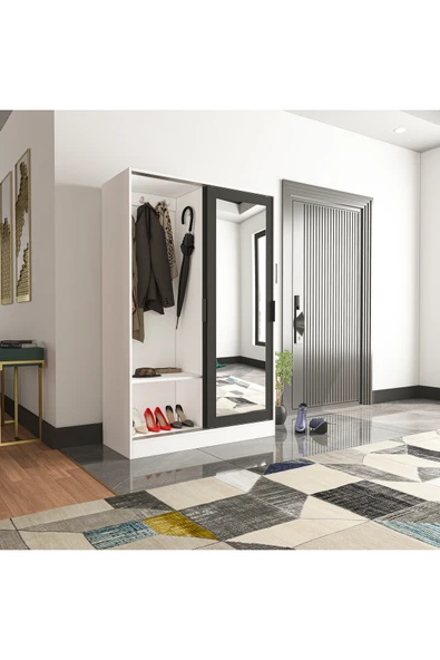 TUMBLERA Aura Grey White Vestiyer Portmanto Ayakkabılık Aynalı 2 Sürgü Kapaklı - 9