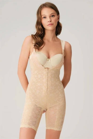 Amora Secret Toparlayıcı Vücut İnceltici Dikişli Fermuarlı Uzun Paca Altı Açık Sıkı Badi Korse - Resim 3