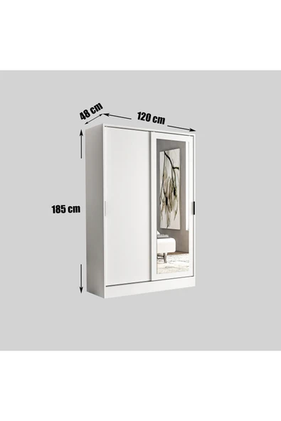 TUMBLERA Berceste Beyaz 2 Sürgü Kapaklı Aynalı 10 Bölmeli Dolap Gardırop - 12