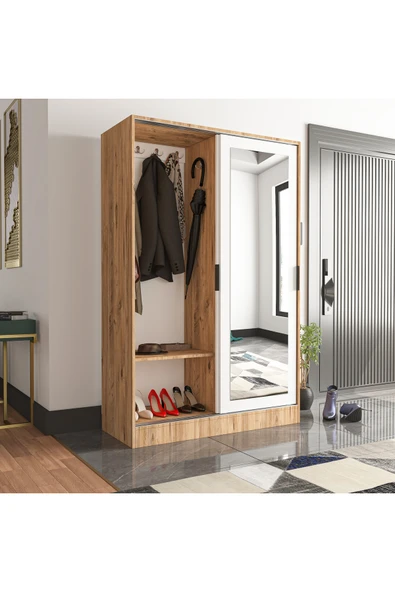 TUMBLERA AURA BIANCO PİNE Portmanto Vestiyer Ayakkabılık Aynalı 2 Sürgü Kapaklı - 3