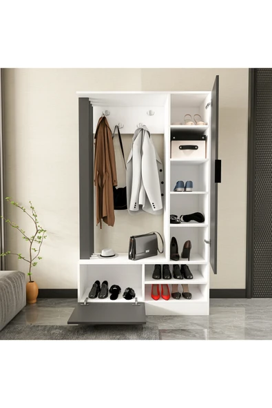 TUMBLERA Virgo White Portmanto Vestiyer 8 Bölmeli Ayakkabılık - 5