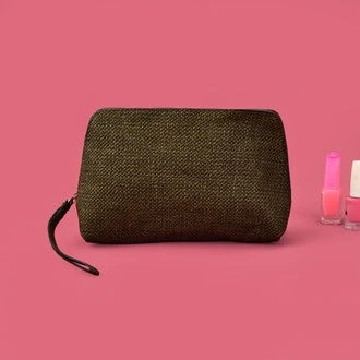 Hasır Görünümlü PVC Kozmetik Çantası - Haki - 16x23 cm - Resim 3
