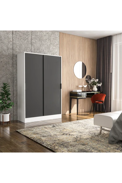 TUMBLERA Berceste Antrasit Beyaz 2 Sürgü Kapaklı 10 Bölmeli Dolap Gardırop - 2