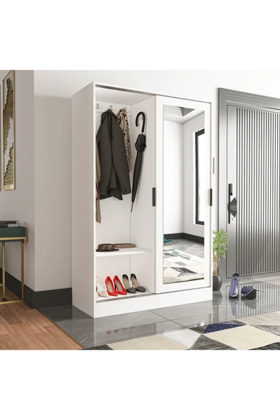 TUMBLERA AURA WHİTE Portmanto Vestiyer Ayakkabılık Aynalı 2 Sürgü Kapaklı - 3