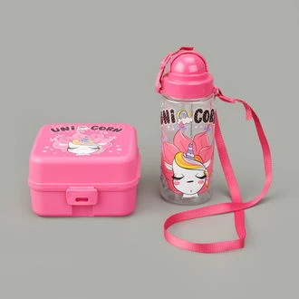 Leya Kız Çocuk Matara ve Beslenme Kutusu Seti - Pembe - 1 lt + 500 ml