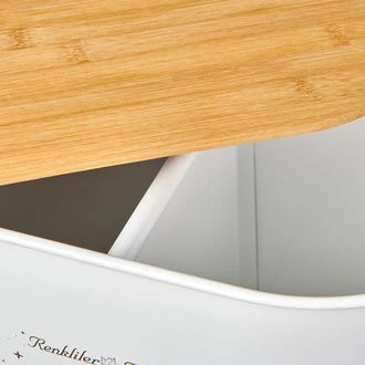 Bath 2 Bölmeli Ahşap Kapaklı Metal Deterjan Kutusu - Beyaz - 12 lt - Resim 3