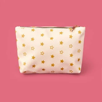 Gold Detaylı 3'lü PVC Kozmetik Çantası - Beyaz / Altın - Resim 3