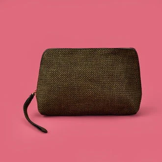 Hasır Görünümlü PVC Kozmetik Çantası - Haki - 16x23 cm ürün görseli 1