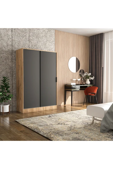TUMBLERA Berceste Antrasit Atlantik Çam 2 Sürgü Kapaklı 8 Bölmeli Dolap Gardırop - 2