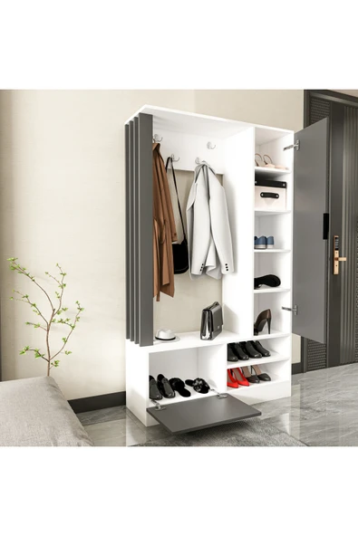 TUMBLERA Virgo White Portmanto Vestiyer 8 Bölmeli Ayakkabılık - 12