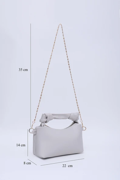 Shaka Gri Shk24 Orjinal Soft Deri Düğüm Detaylı Zincir Askılı El ve Omuz Çantası - Resim 2