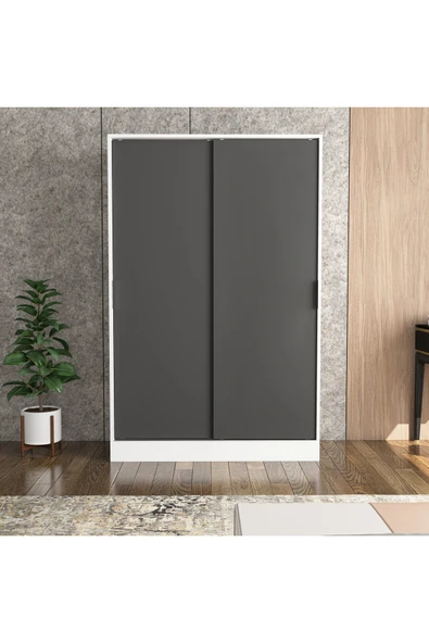 TUMBLERA Berceste Antrasit Beyaz 2 Sürgü Kapaklı 10 Bölmeli Dolap Gardırop