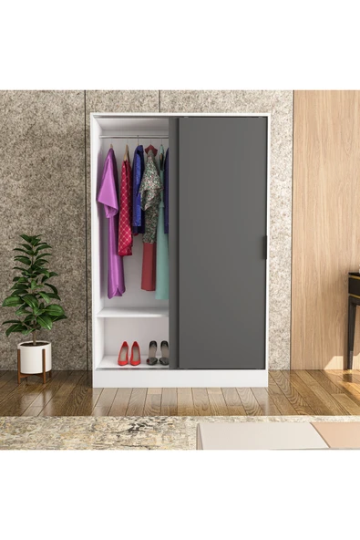 TUMBLERA Berceste Antrasit Beyaz 2 Sürgü Kapaklı 10 Bölmeli Dolap Gardırop - 5