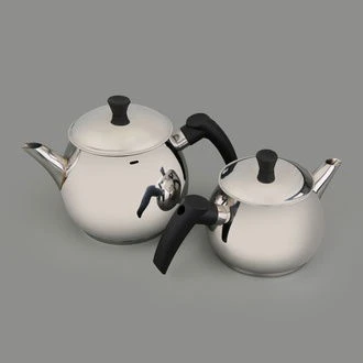 Orta Boy Çelik Çaydanlık - Gri - 2,25 lt + 1,3 lt - Resim 2