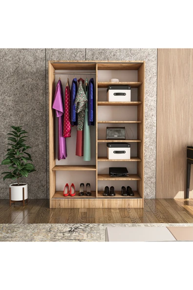 TUMBLERA Berceste Antrasit Atlantik Çam 2 Sürgü Kapaklı 8 Bölmeli Dolap Gardırop - 4
