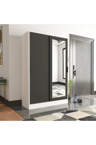 TUMBLERA Aura Grey White Vestiyer Portmanto Ayakkabılık Aynalı 2 Sürgü Kapaklı - 8