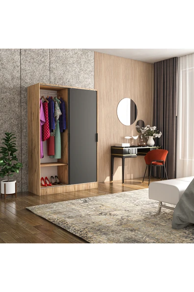 TUMBLERA Berceste Antrasit Atlantik Çam 2 Sürgü Kapaklı 8 Bölmeli Dolap Gardırop - 3