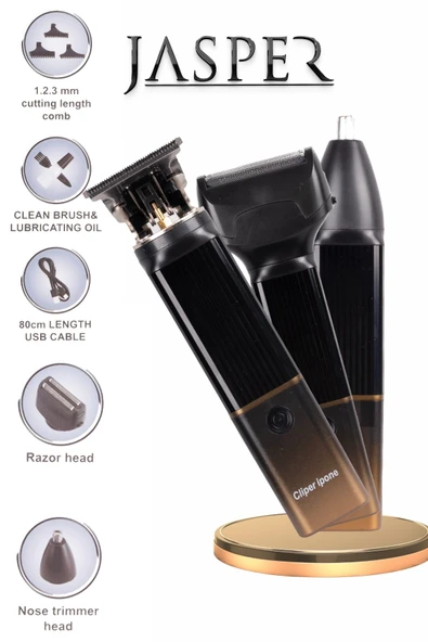 JASPER JPR-2020 PRİME Çok Fonsiyonlu 3 Başlıklı Saç Sakal Burun Kulak Temizleme Makinasi ürün görseli